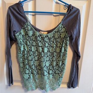 Free People blue and Green Lace Blouse Sz M